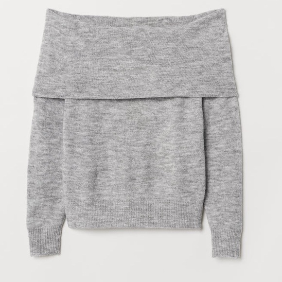 Slouchy oversized grey fold off shoulder sweater - Picture 4 of 4